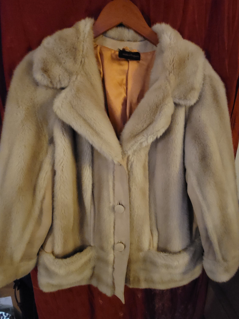 Tissavel of France Taupe Faux Fur And Leather Bomber Jacket
